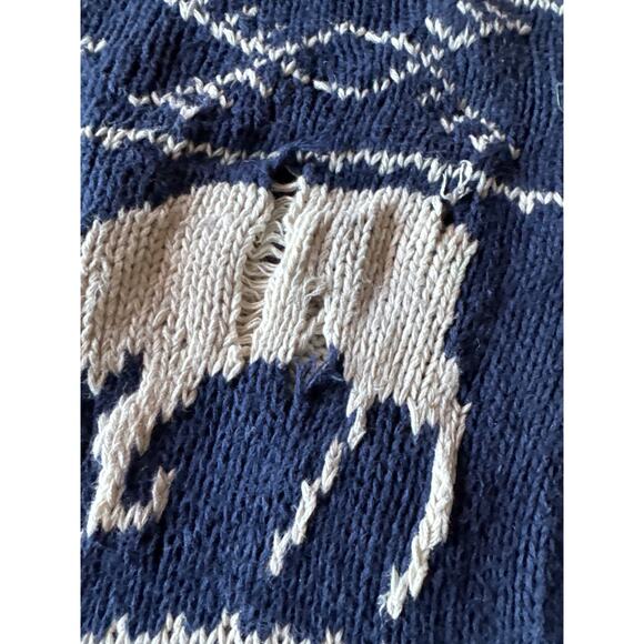 Chaps Ralph Lauren Christmas Reindeer Hand Knit Cotton Linen Navy XL Sweater - Picture 8 of 11